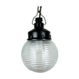 Industrial bakelite pendant light with ribbed glass, 1970s
