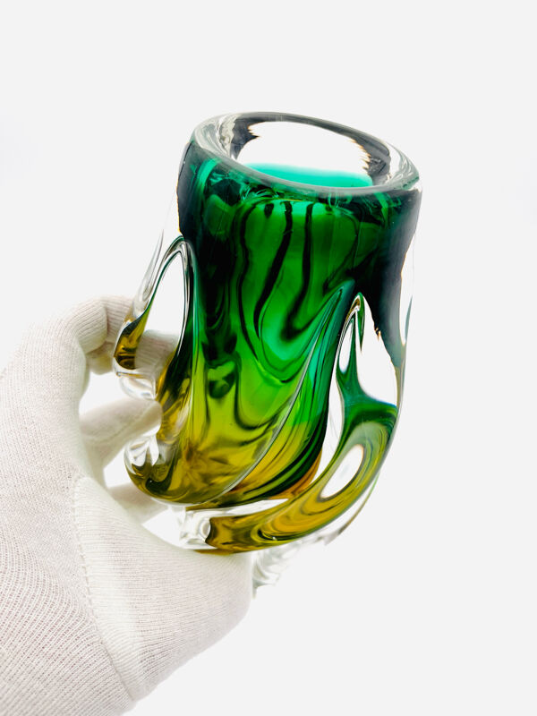 Vase Josef Hospodka - Sommerso -Ambre & Vert Émeraude - Circa 1960