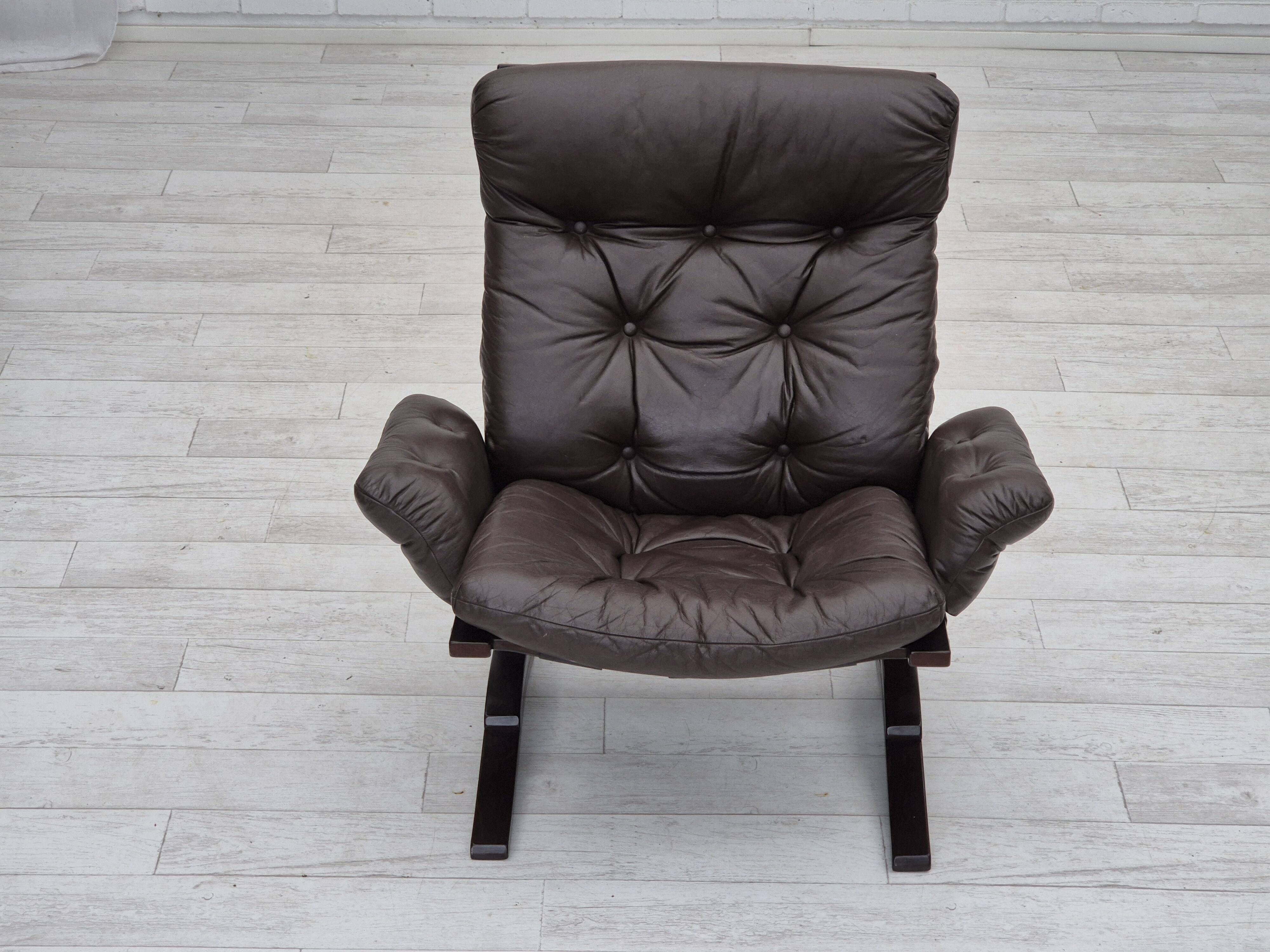 1970s, Scandinavian design, lounge chair, original condition, leather, bent wood.