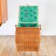 Little rattan worker, vintage green fabric interior, 1960