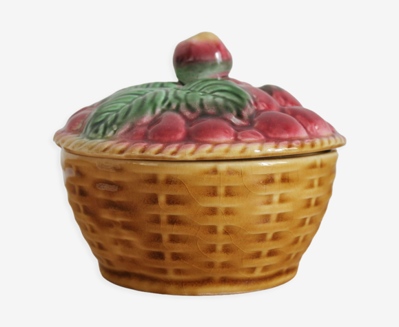Pot à sucre bonbonnière en barbotine fruits Sarreguemines
