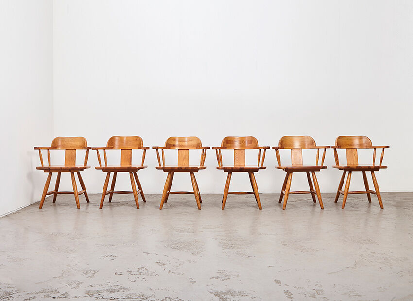 Set of 6 Scandinavian Pine Chairs 1960s/70s