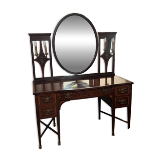 Louis XVI style dressing table – marquetry, oval mirror.