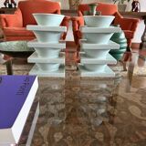 Set of 9 ceramic light blue ceramic bowls, I + I Italy, 1970s