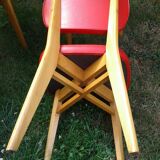 Set of 6 chairs in wood covered with red skai