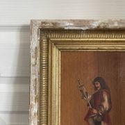 Antique Oil Wood Panel Framed Musketeer Signed 19th Century