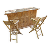Bamboo bar and 2 vintage stools