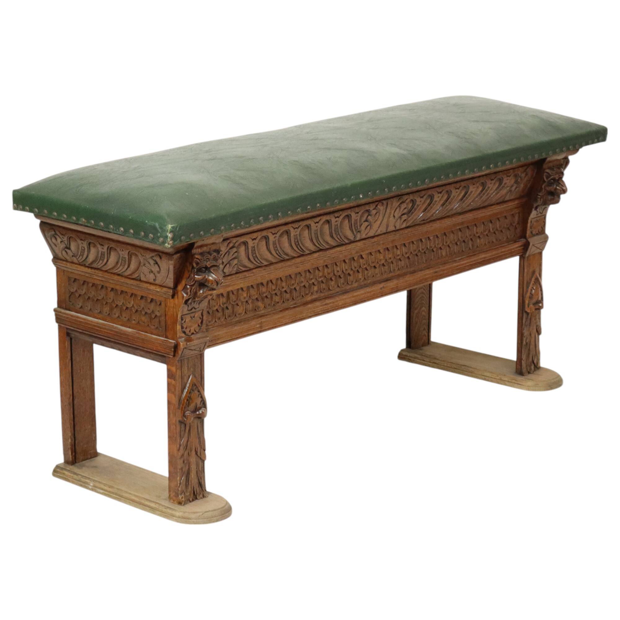 Antique Bench Carved Oak Church Renaissance Revival