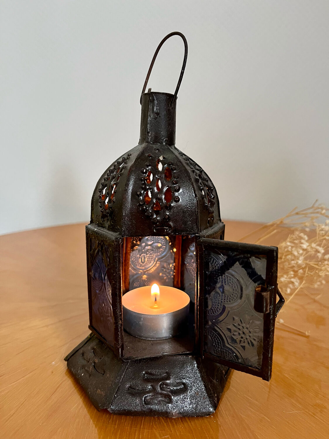 Pair of vintage Moroccan lantern tealight holders