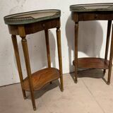 Pair of Louis XVI style kidney bedside tables with brass gallery, 20th century