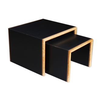 Side table black wooden trundles, 80s