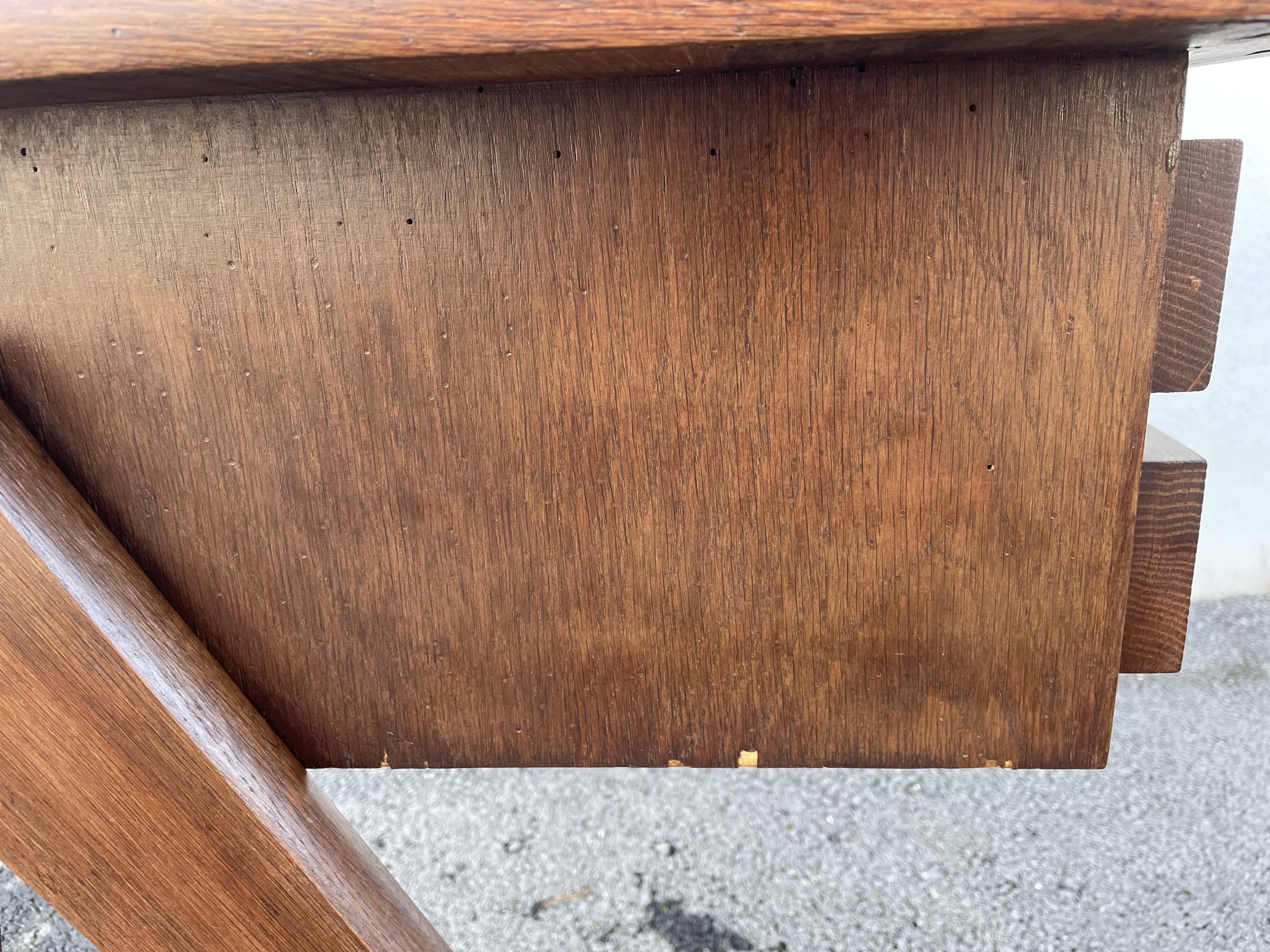 Modernist wooden desk with compass feet 1950