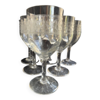 6 Large glasses 1/2 guilloché crystal – Art Nouveau