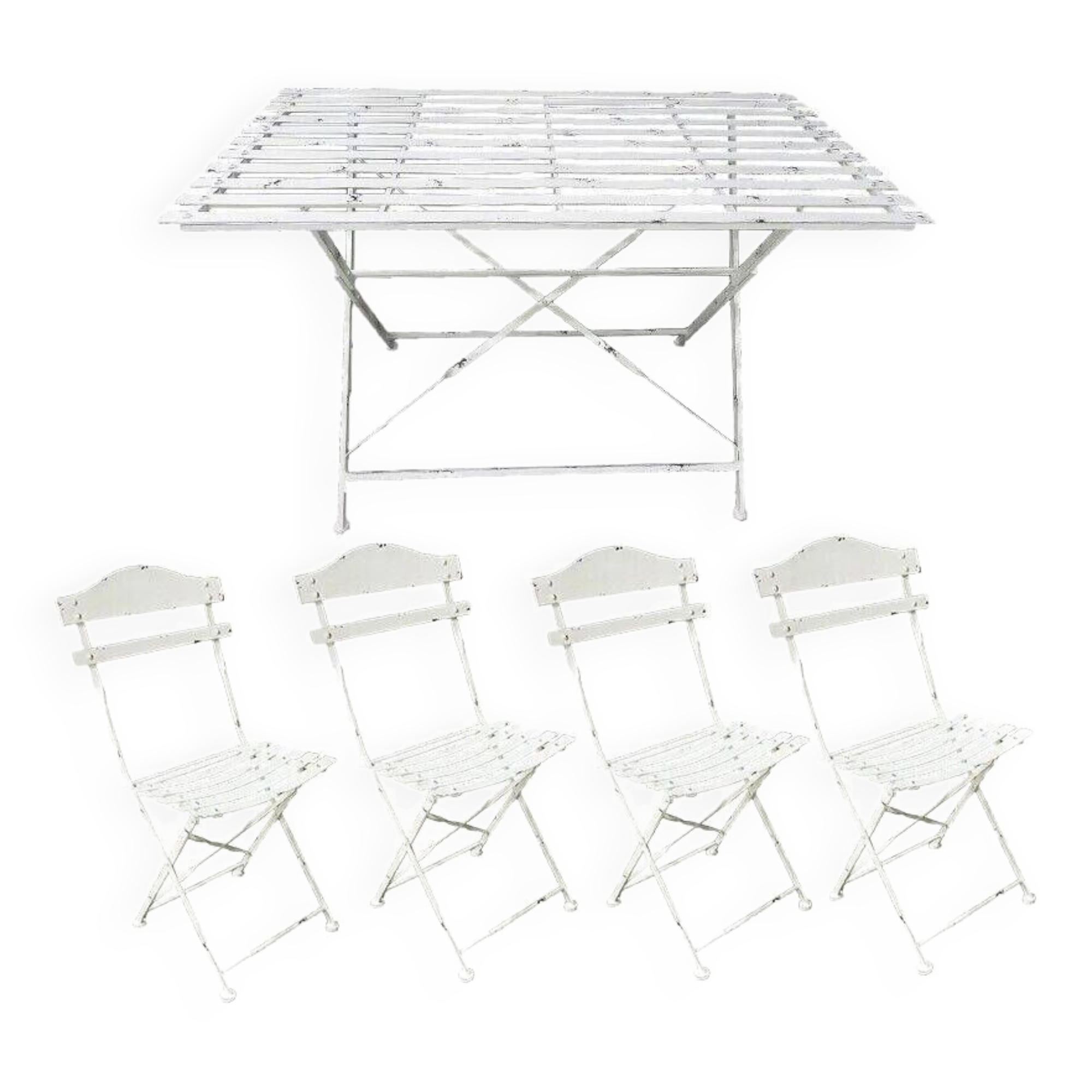 Folding garden furniture in white patinated iron