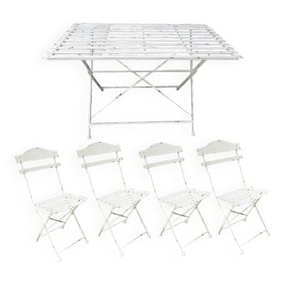 Salon de jardin pliant en fer patiné blanc