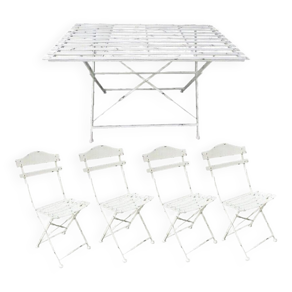 Salon de jardin pliant en fer patiné blanc