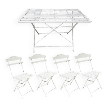 Salon de jardin pliant en fer patiné blanc