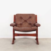 Fauteuil en cuir, design norvégien, années 1970, production : Norvège