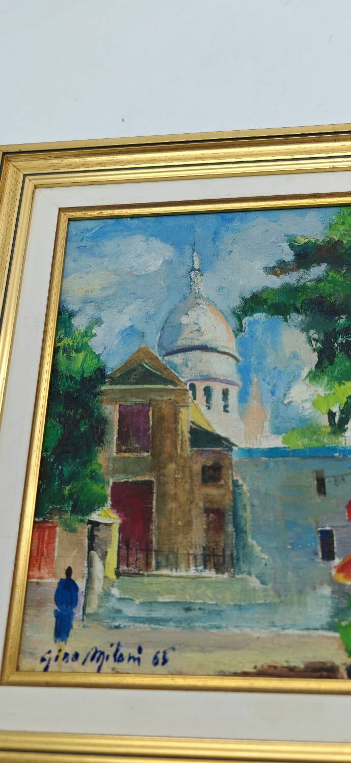Oil on canvas by Gino Milani "view of the Basilica of the Sacred Heart in Montmartre"