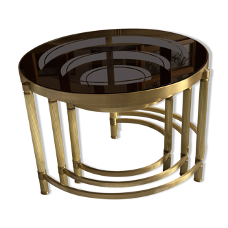 3 nesting tables years 70 - round gilded brass and smoked glass tops