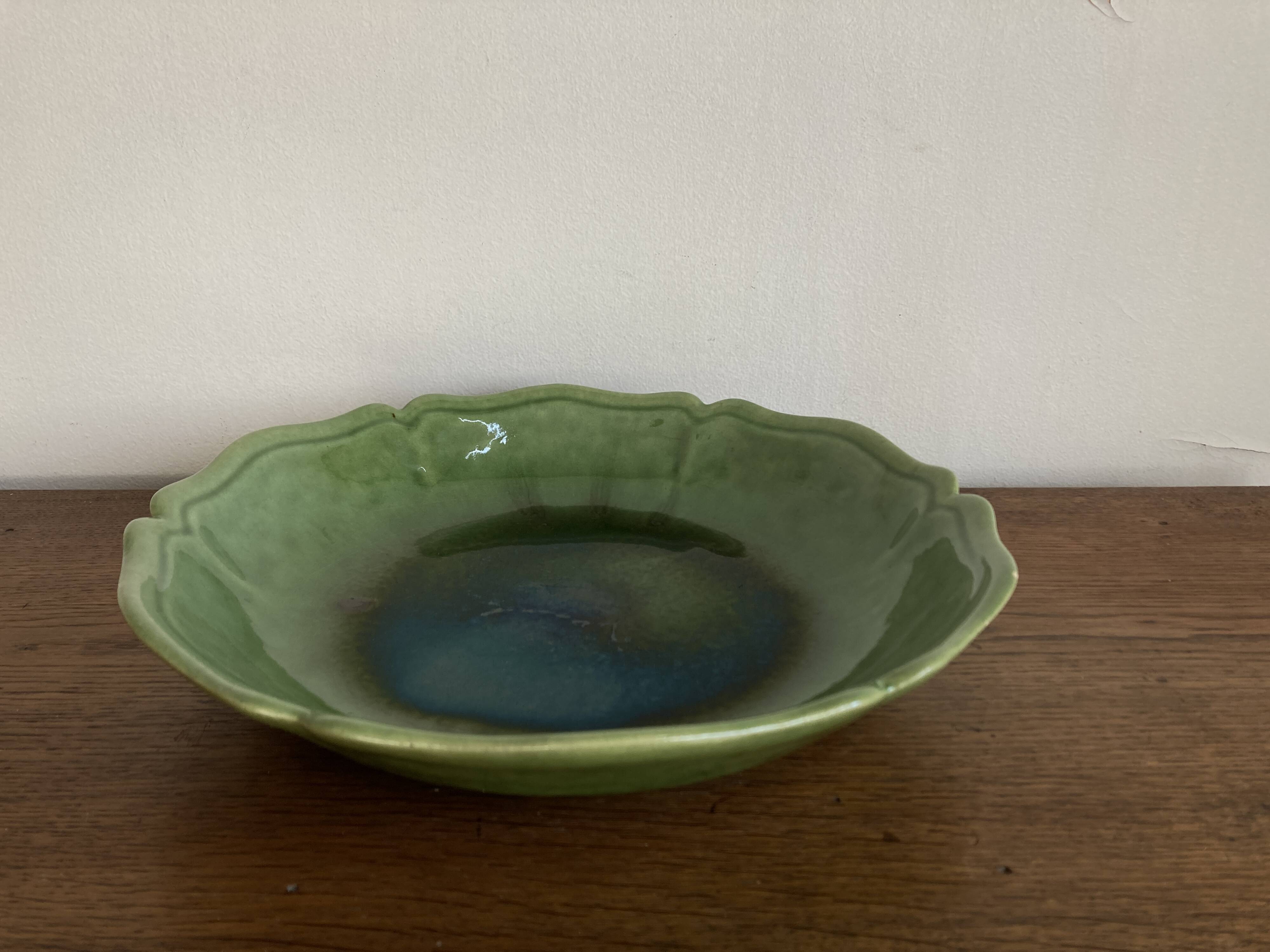 Green glazed stoneware table centrepiece with fluting from Biot, 1960, XL.