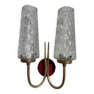 Brass and glass wall lamp 1950