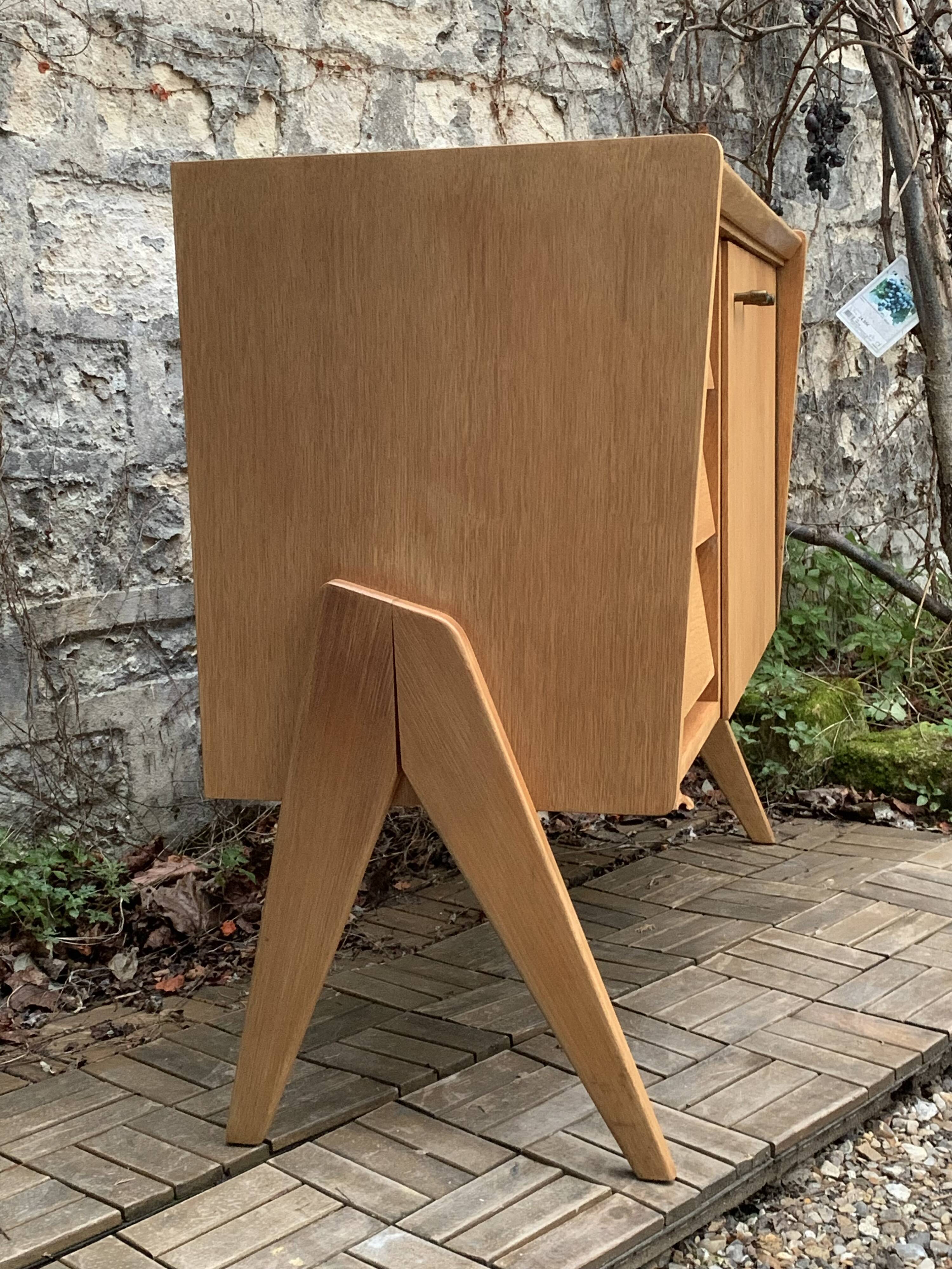 Vintage chest of drawers with compass legs, light oak, 1960s