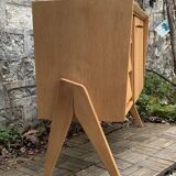 Buffet commode vintage pieds compas chêne clair 1960
