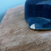 Vallauris stamped pocket emptier in flamed stoneware