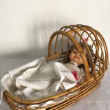 Rattan doll couffin, vintage toy