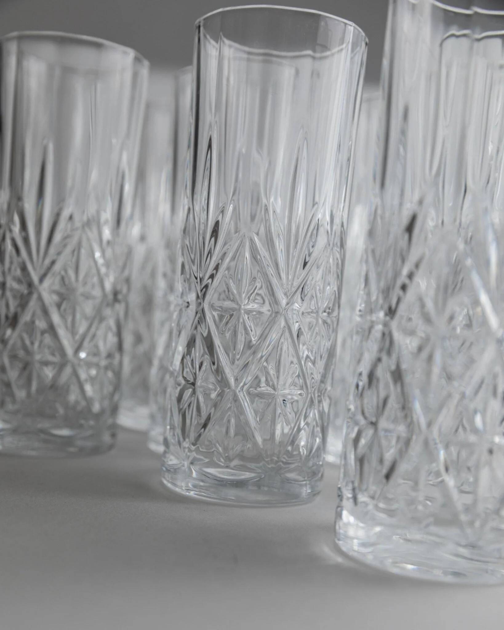 Vintage Transparent Crystal Glasses Set of 11 - Italian 1970s Tableware