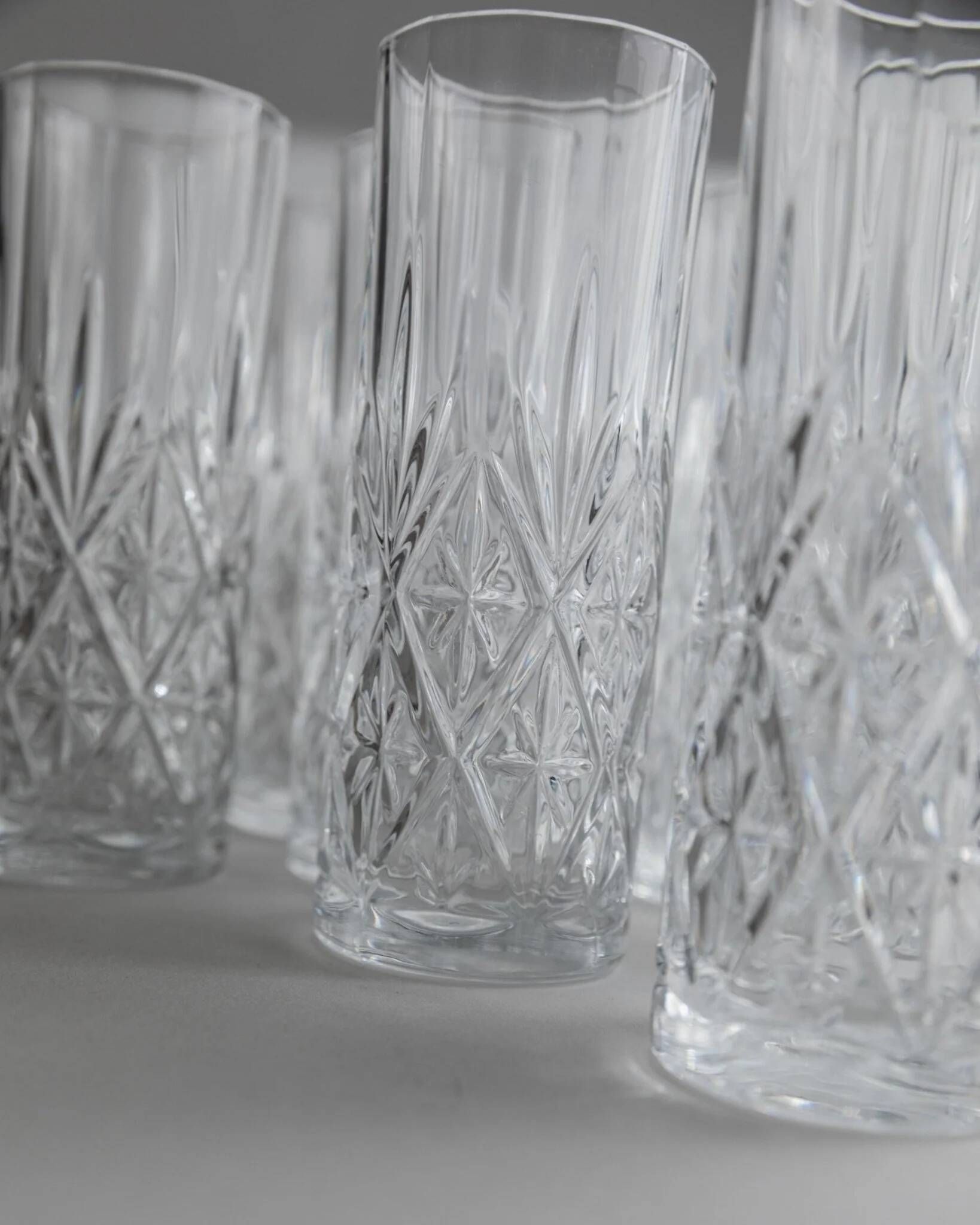 Vintage Transparent Crystal Glasses Set of 11 - Italian 1970s Tableware