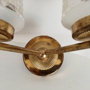 Pair of vintage double-light wall sconces in brass and etched glass from the 60s/70s.