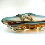 Grand vide-poche sommerso en verre bleu jaune - Murano Venise 1960