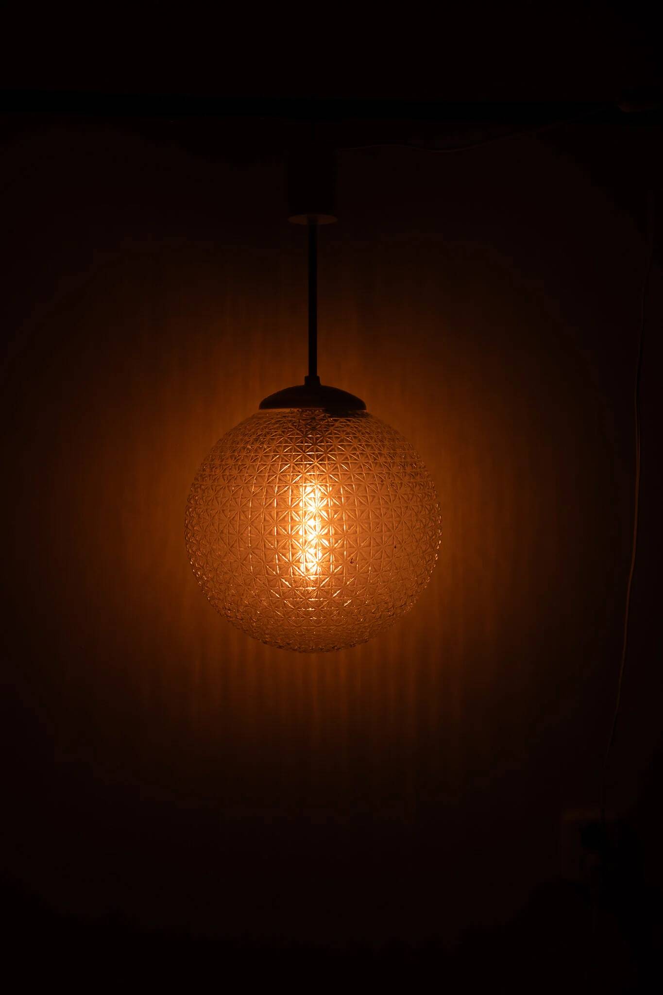 Vintage Mid Century Modern round glass pendant light