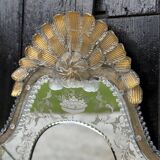 Venetian Murano Glass Mirror, Gilded with Fine Gold, Engraved Mirror, Circa 1950