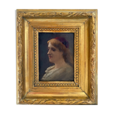 Portrait table ec. Pre-Raphaelic signed E.M.P. XIX° century + frame