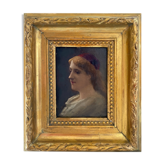 Portrait table ec. Pre-Raphaelic signed E.M.P. XIX° century + frame