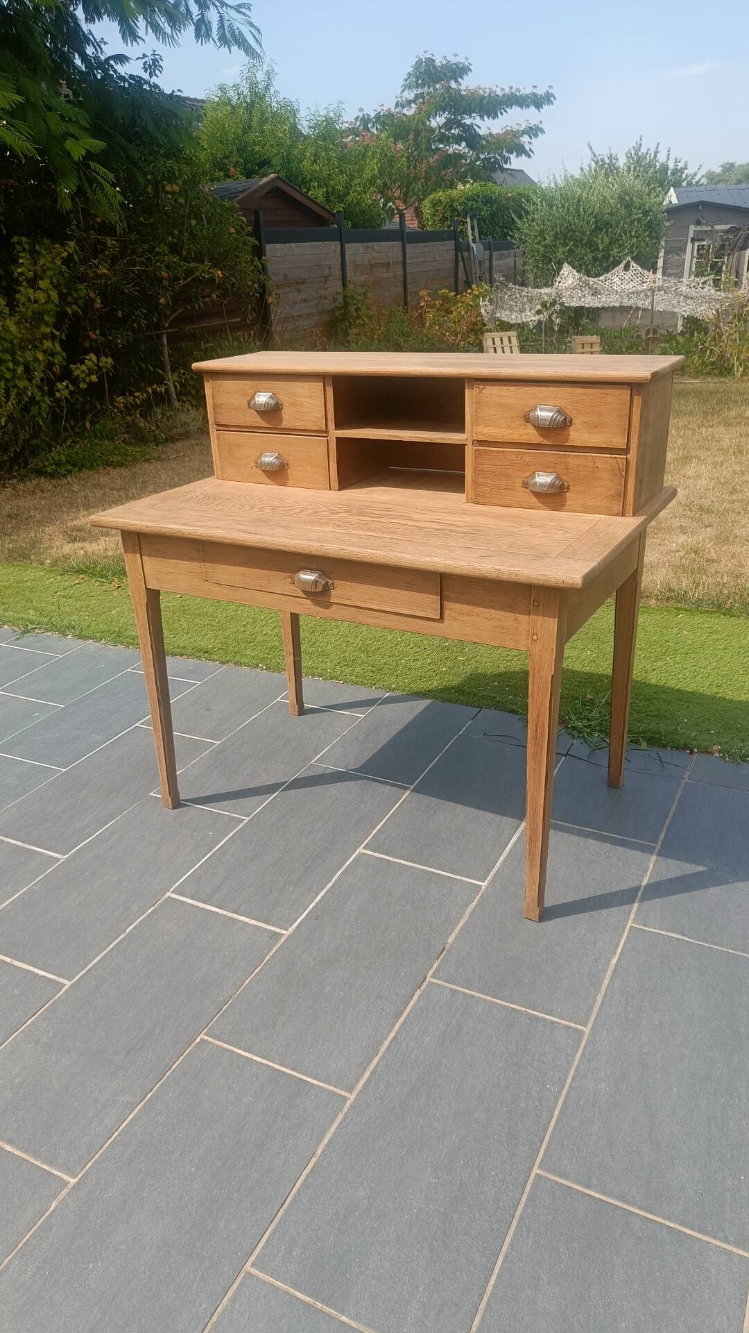 Antique solid oak desk with steps – 5 drawers