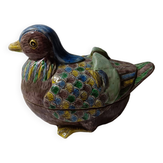 Mandarin duck terrine in porcelain exported from China. 30s/1950s. Old Chinoiserie