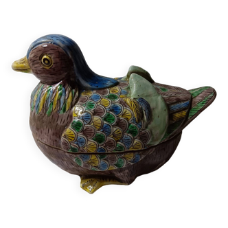 Terrine de canard mandarin en porcelaine d'exportation de Chine. Années 30/1950. Chinoiseries ancien