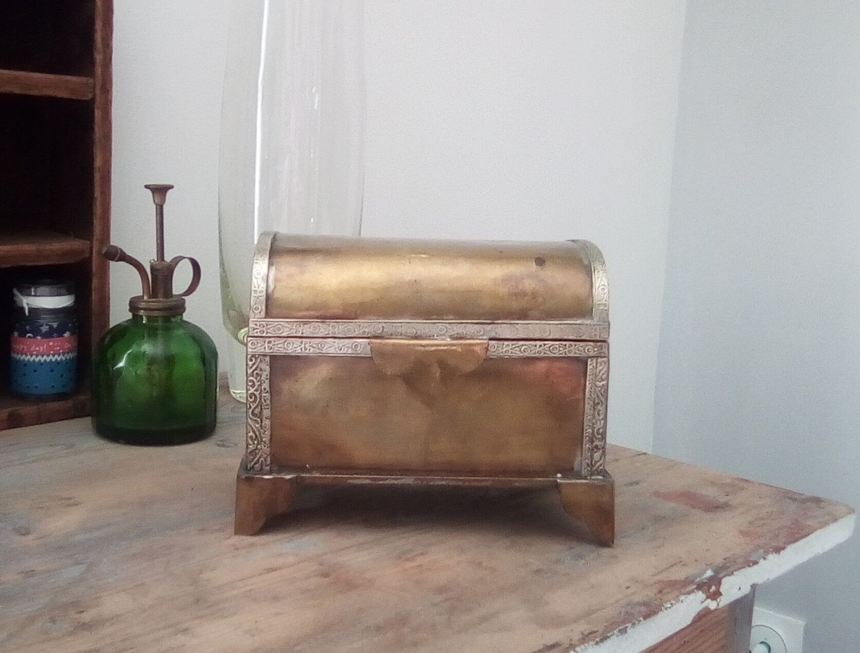 Old jewelry chest in solid brass