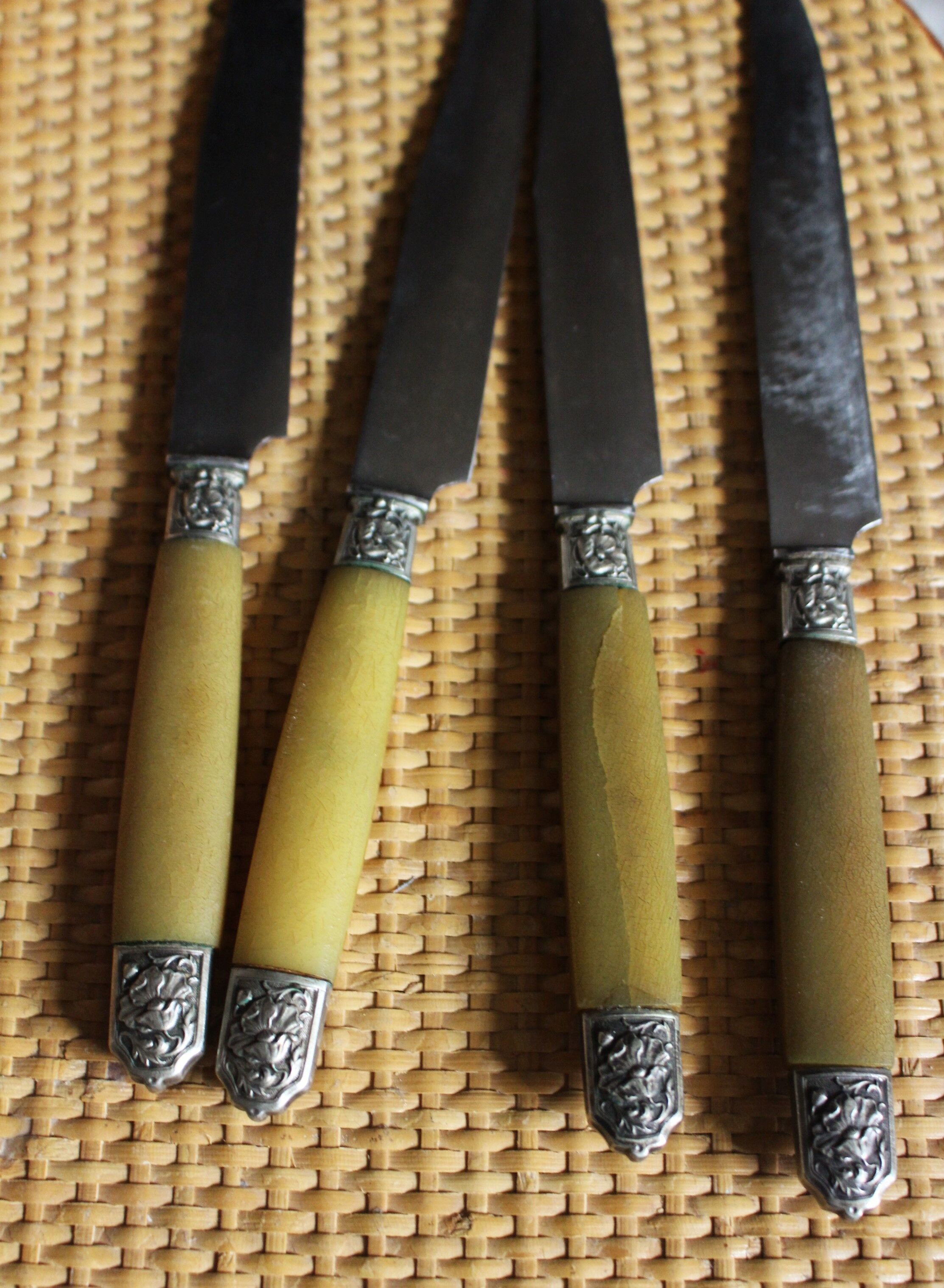 Lot 6 knives Ferrules flower shell blade bakelite steel