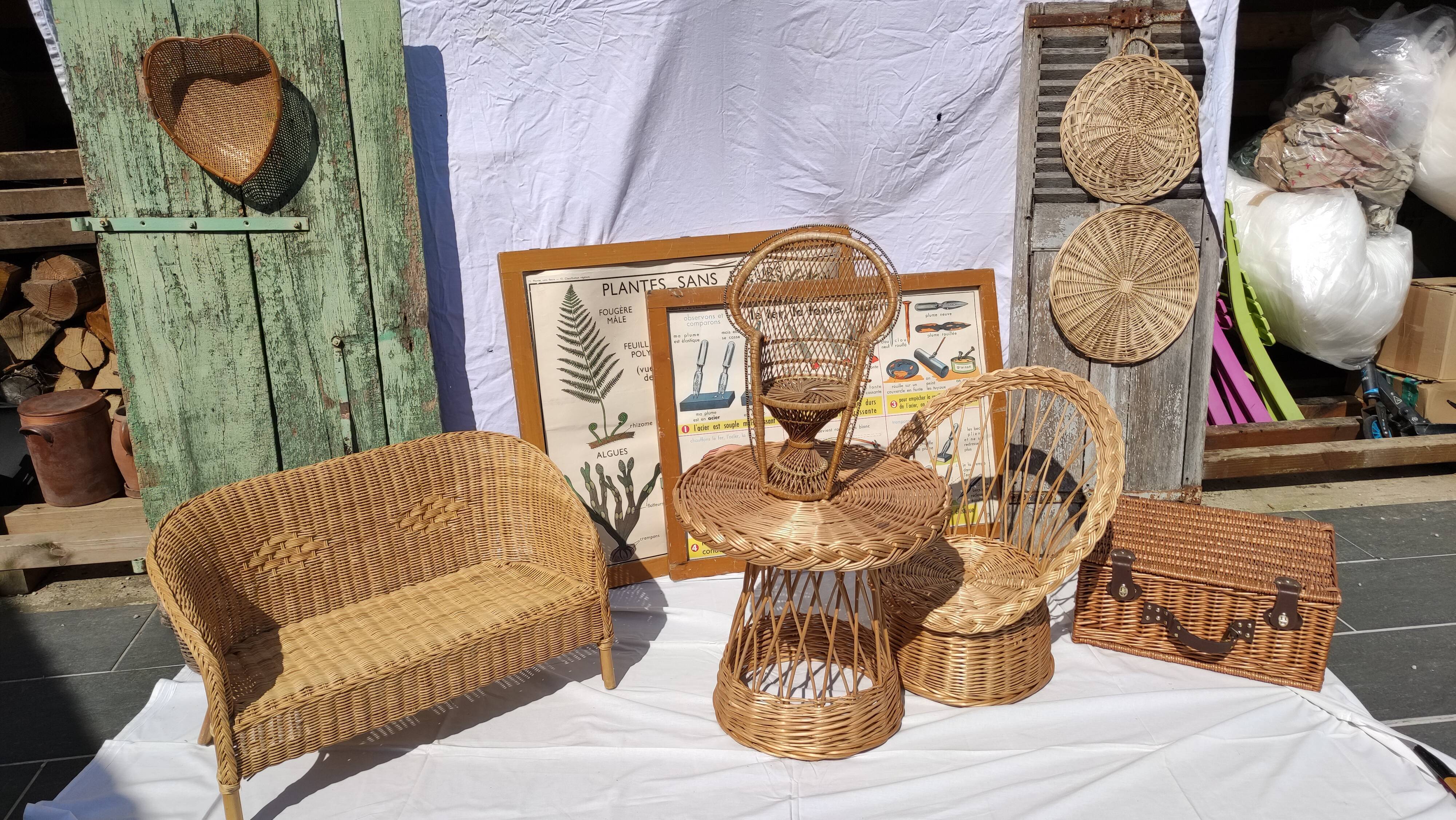 Vintage braided wicker armchair