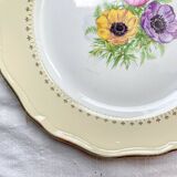 6 vintage porcelain dinner plates with white and golden yellow floral pattern L'Amandinoise "Coopélia" - Vintage floral tableware