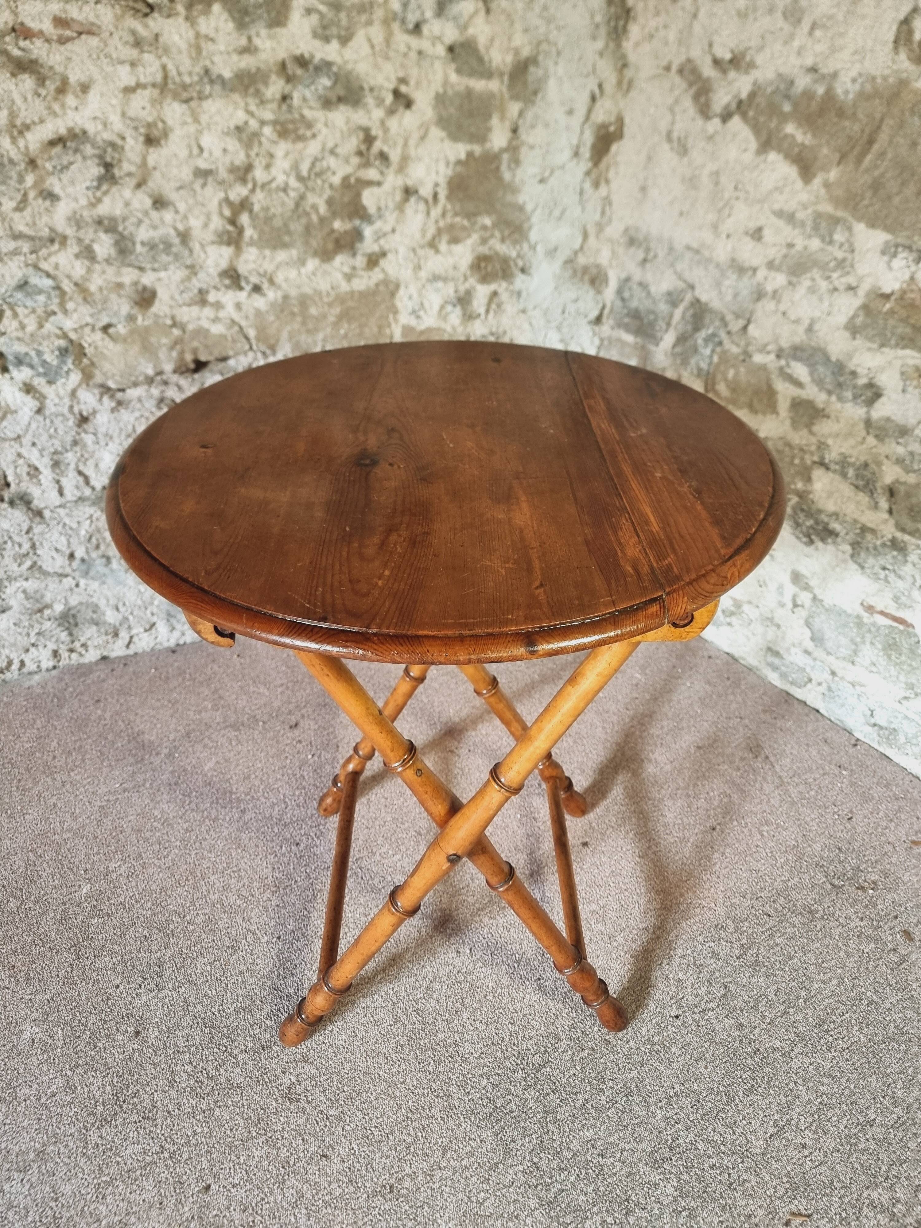 Faux Bamboo Folding Winemaker's Table - 1930s, Pine and Beech