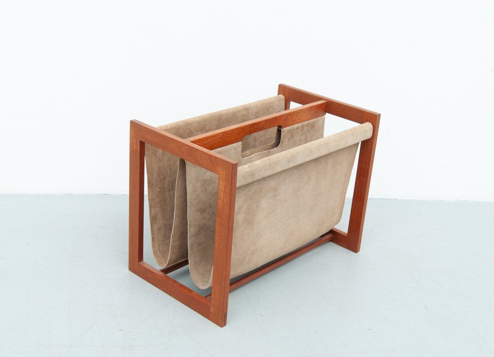 Teak & leather magazine rack by Aksel Kjersgaard, 1960s