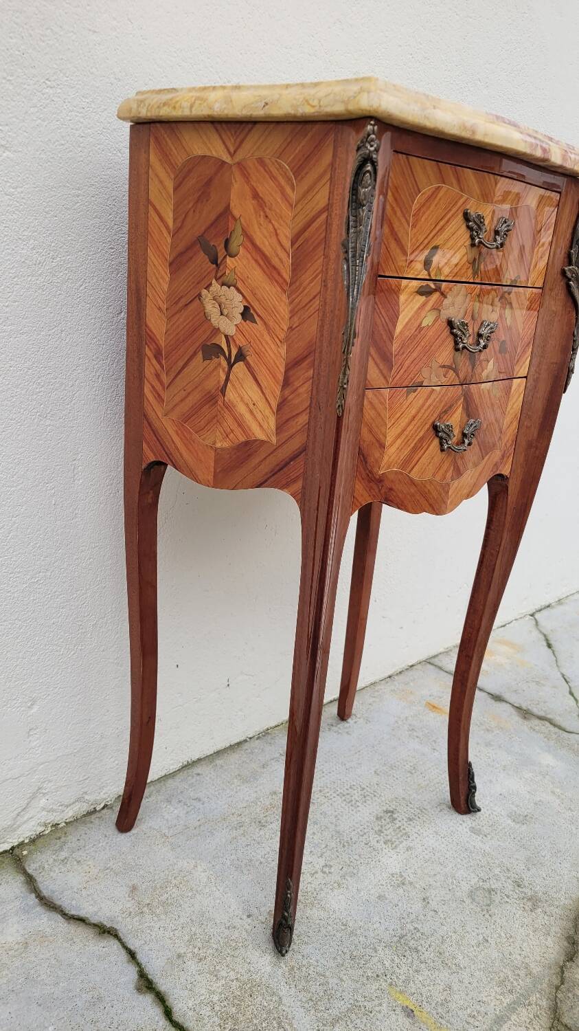 Louis xv style bedside table in rosewood marquetry