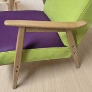 Pair of restored vintage armchairs, green and purple upholstery