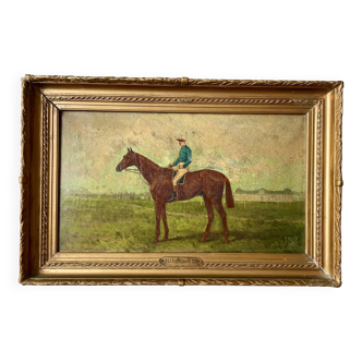 Oil on canvas 19th century signed Johnny Audy entitled Reluisant derby